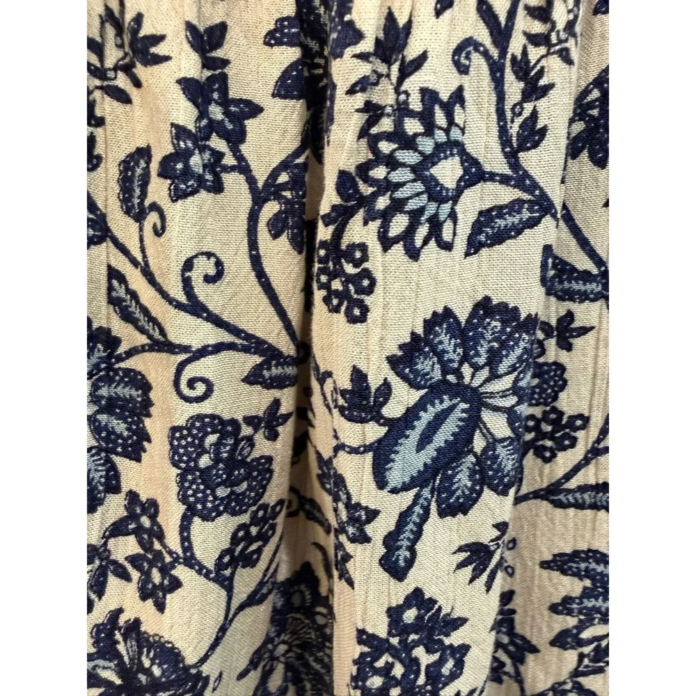 Angie Blue Floral Paisley Boho Peasant Crochet Lace Trim Tiered Mini Dress Small
